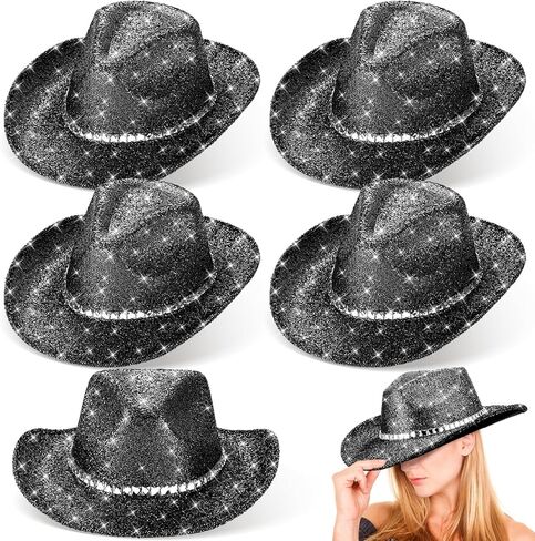 Hercicy 6 Pack Western Cowboy Hats with Rhinestone Tassel Bands Sequin Trim Sparkly Cowgirl Party Hats للبالغين نساء الرجال in Saudi Arabia