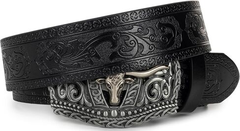 INOGIH Women's & Men's Western Turquoise Belt - Vintage Coffee Embossed PU Leather Belt for Jeans Pants in Saudi Arabia