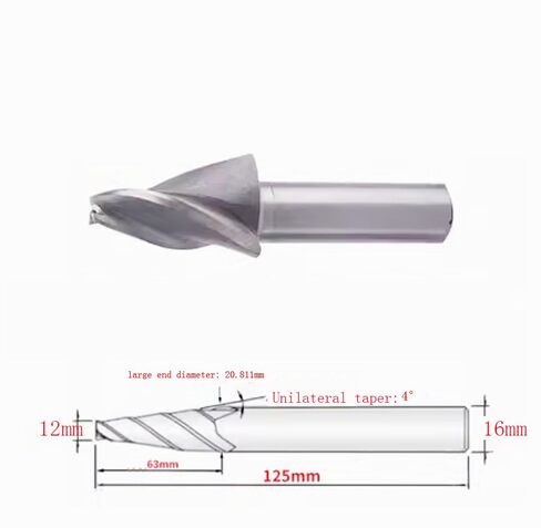 Slope Taper milling Cutter, Unilateral Taper: 4 °, Small end Diameter: 12mm, Large end Diameter: 20.811mm, Number of Blades: 3, Clamping Diameter: 16mm in Saudi Arabia