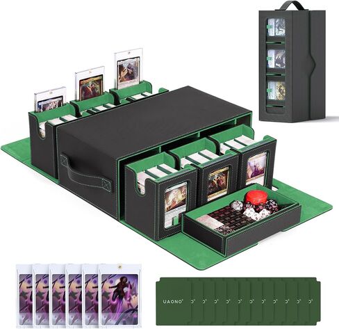 صندوق قائد سطح السفينة لـ MTG ، علبة بطاقة معيارية من 6 طوابق مع صينية النرد تحتوي على 600+ بطاقة مزدوجة الأكمام ، وصندوق تخزين لبطاقات التداول القابلة للإزالة مع 35pt من حاملي البطاقات المغناطيسية لـ TCG ، اللون الرمادي الأسود in Kuwait