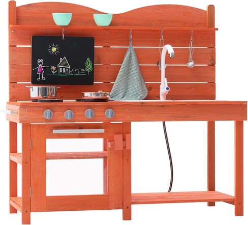 VEVOR Mud Kitchen for Kids, Wooden Pretend Play Kitchen Set for Boys & Girls, Pretend Play Kitchen with Realistic Stoves, 2 Removable Sink, Upgraded Faucet, Blackboard, Cookware Pots in Kuwait