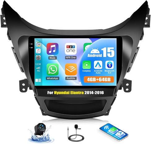 UNITOPSCI 2G+64G Android 13 ستيريو سيارة لشركة Hyundai Elantra 2011-2013 راديو لاسلكي Apple CarPlay Android Auto 9 بوصة HD شاشة لمس GPS بلوتوث HiFi FM/RDS راديو WiFi SWC + AHD كاميرا احتياطية in Kuwait