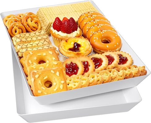 4-Pack Serving Tray, Serving Platter for Parties, Entertaining, Camping & Food Display, Reusable & Stackable Plastic Trays in Kitchen, Rectangular Food Platters for Cookie, Appetizer(White) in Saudi Arabia