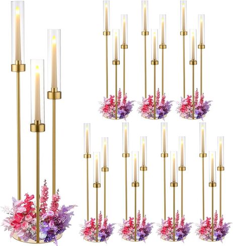 Vincidern 4PCS Candelabra 3 ARM ، حاملي شموع الإعصار ، حاملي شمعة مدببة مع ظلال أكريليك للمركز ، هالوين ، حامل شمعدان ديكور عيد الميلاد in Kuwait