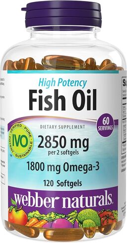 Webber Naturals Fish Oil 2850 mg, High Potency, 1800 mg Omega-3 per Serving, 240 Clear Enteric Softgels, No Fishy Aftertaste, Ultra-Purified, Supports Heart, Cognitive, and Joint Health in Kuwait