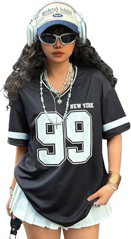 Soly Hux Girl's Jersey Dorts Y2K رقم الرسوم البيانية تايس ضد رقبة قصيرة الأكمام شارع الشارع قمم الصيف in Saudi Arabia