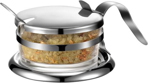 Honeydak 2 Set Stainless Steel Endurance Salt Server with Spoon Salt Cellar with Spoon Containers for Countertop, Seasoning Storage for Kosher, Sea, Candy, Pepper, Heavyweight Seasoning Jar in Kuwait