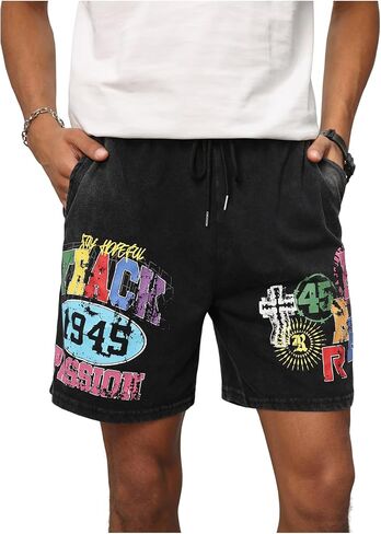 Men's Vintage Graphic Shorts Distressed Washed Summer Athletic Casual Track Shorts in Saudi Arabia