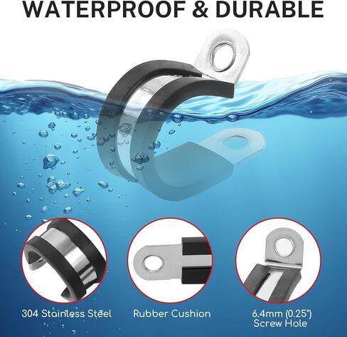 20 Pack 3/4" (19mm) Rubber Cushioned Cable Clamps, Stainless Steel P-Clamps for Wire, Hose, Pipe & Tubing, Insulated Metal Conduit Clamps for Automotive, Marine & DIY in Saudi Arabia