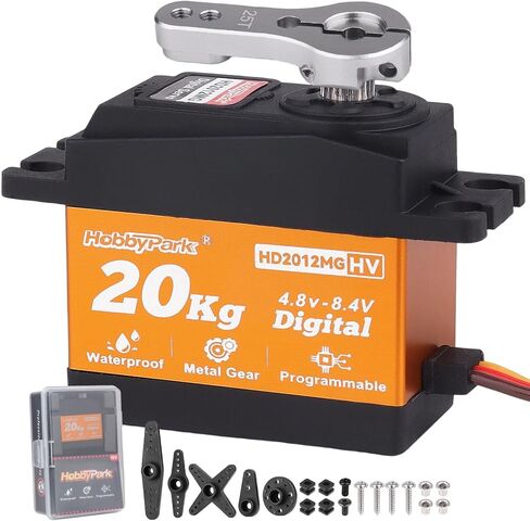 Hobbypark 25kg عزم الدوران RC Servo مقاوم للماء التروس المعدنية الكاملة توجيه المؤازرة لمدة 1/8 ، 1/10 ، 1/12 RC شاحنات الشاحنات زحف روبوتية مع 25T Servo Horn 180 ° درجة 8.4V HV (25 كجم عزم الدوران) in Kuwait