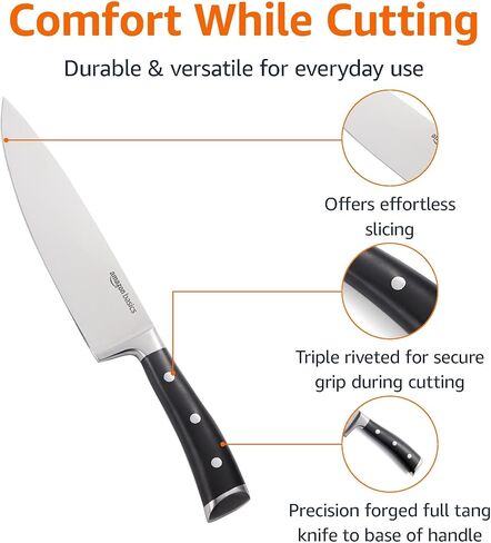 Amazon Basics Classic 8-inch Full Tang Stainless Steel Chef's Knife with Three Rivets, Silver in Saudi Arabia