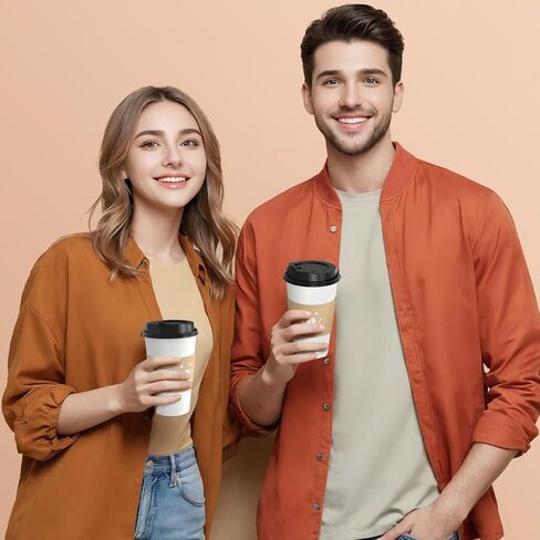 فناجين قهوة Coolcap مع أغطية وأكمام، 16 أونصة 100 عبوة من فناجين القهوة مع أغطية، أكواب ورقية للقهوة الساخنة للاستعمال مرة واحدة للمشروبات الساخنة (16 أونصة، أبيض) | مع أغطية وأكمام، فناجين قهوة للذهاب، مع أغطية، بكميات كبيرة، للمشروبات الساخنة in Kuwait