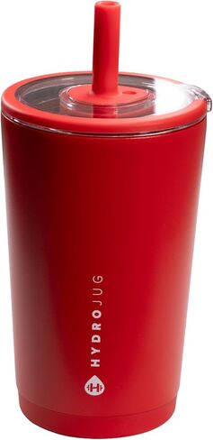 HydroJug Everyday Tumbler 14 oz – Ceramic-Lined Insulated Tumbler with Straw and Soft-Touch Lid, Cup Holder Friendly, Double-Wall Vacuum Insulation, Reusable Travel Cup – Alumni Red in Saudi Arabia