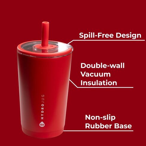 HydroJug Everyday Tumbler 14 oz – Ceramic-Lined Insulated Tumbler with Straw and Soft-Touch Lid, Cup Holder Friendly, Double-Wall Vacuum Insulation, Reusable Travel Cup – Alumni Red in Saudi Arabia