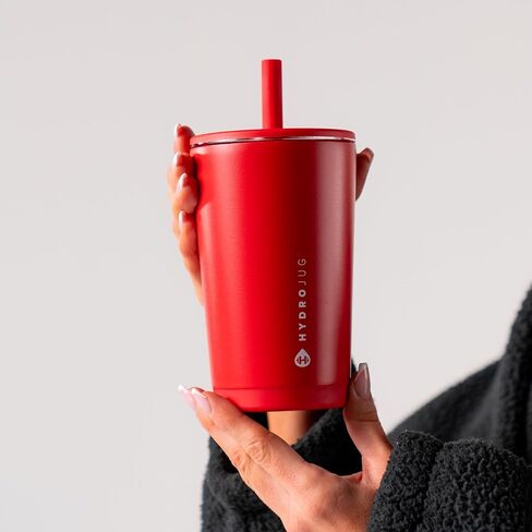 HydroJug Everyday Tumbler 14 oz – Ceramic-Lined Insulated Tumbler with Straw and Soft-Touch Lid, Cup Holder Friendly, Double-Wall Vacuum Insulation, Reusable Travel Cup – Alumni Red in Saudi Arabia
