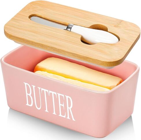 Butter Dish with Lid: Large Butter Dish for Countertop - Ceramic Butter Keeper Container with Knife and High-Quality - Silicone Sealing Butter Box for Home Decor Good Kitchen Gift Black in Saudi Arabia