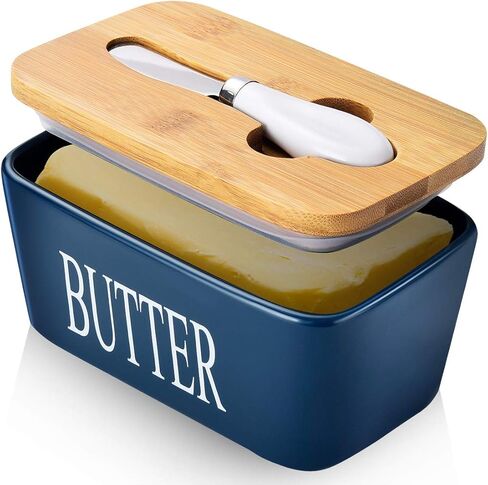 Butter Dish with Lid: Large Butter Dish for Countertop - Ceramic Butter Keeper Container with Knife and High-Quality - Silicone Sealing Butter Box for Home Decor Good Kitchen Gift Black in Saudi Arabia