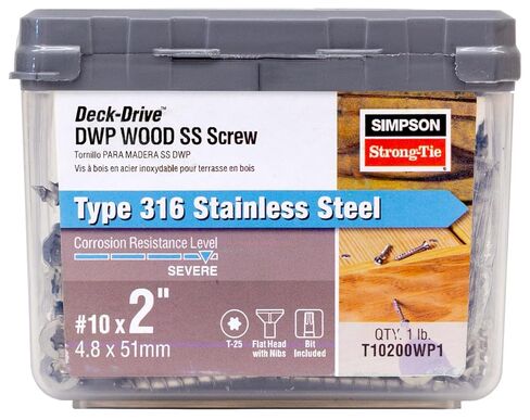 برغي Simpson Strong-Tie T10200WP1 Deck-Drive DWP Wood SS - #10 × 2 بوصة. T-25، رأس مسطح، النوع 316 (1 رطل) in Kuwait