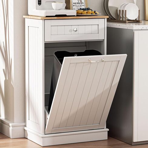 Spurgehom 13 Gallons Tilt Out Trash Can Cabinet Hidden Kitchen Trash Can Freestanding Garbage Recycling Cabinet with Hideaway Drawer Pet Proof Trash Can Holder for Kitchen Living Room, White in Saudi Arabia