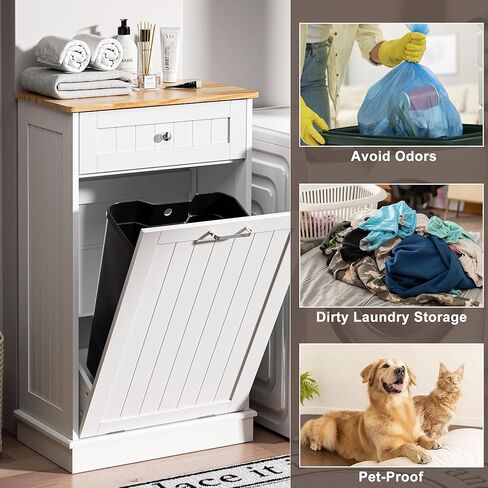 Spurgehom 13 Gallons Tilt Out Trash Can Cabinet Hidden Kitchen Trash Can Freestanding Garbage Recycling Cabinet with Hideaway Drawer Pet Proof Trash Can Holder for Kitchen Living Room, White in Saudi Arabia