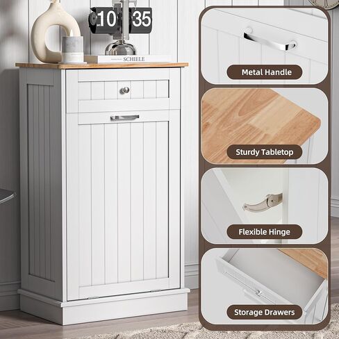 Spurgehom 13 Gallons Tilt Out Trash Can Cabinet Hidden Kitchen Trash Can Freestanding Garbage Recycling Cabinet with Hideaway Drawer Pet Proof Trash Can Holder for Kitchen Living Room, White in Saudi Arabia
