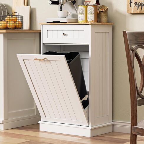 Spurgehom 13 Gallons Tilt Out Trash Can Cabinet Hidden Kitchen Trash Can Freestanding Garbage Recycling Cabinet with Hideaway Drawer Pet Proof Trash Can Holder for Kitchen Living Room, White in Saudi Arabia