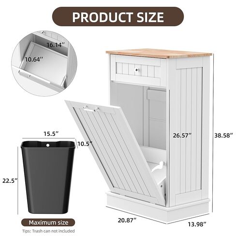 Spurgehom 13 Gallons Tilt Out Trash Can Cabinet Hidden Kitchen Trash Can Freestanding Garbage Recycling Cabinet with Hideaway Drawer Pet Proof Trash Can Holder for Kitchen Living Room, White in Saudi Arabia