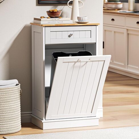 Spurgehom 13 Gallons Tilt Out Trash Can Cabinet Hidden Kitchen Trash Can Freestanding Garbage Recycling Cabinet with Hideaway Drawer Pet Proof Trash Can Holder for Kitchen Living Room, White in Saudi Arabia