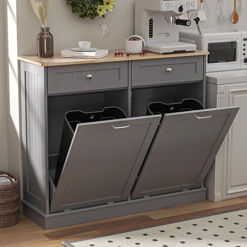 Spurgehom 13 Gallons Tilt Out Trash Can Cabinet Hidden Kitchen Trash Can Freestanding Garbage Recycling Cabinet with Hideaway Drawer Pet Proof Trash Can Holder for Kitchen Living Room, White in Saudi Arabia