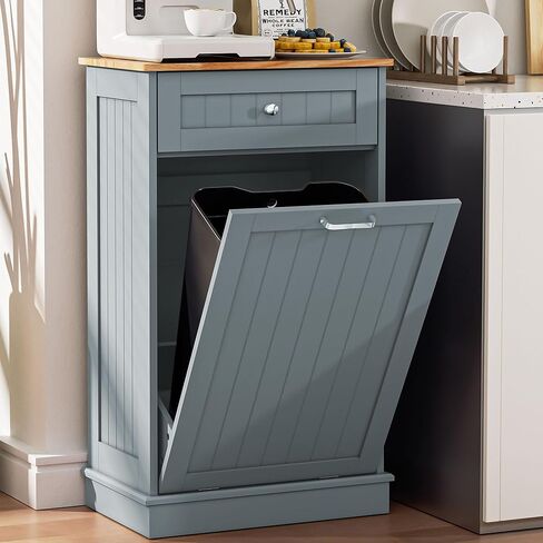 Spurgehom 13 Gallons Tilt Out Trash Can Cabinet Hidden Kitchen Trash Can Freestanding Garbage Recycling Cabinet with Hideaway Drawer Pet Proof Trash Can Holder for Kitchen Living Room, White in Saudi Arabia