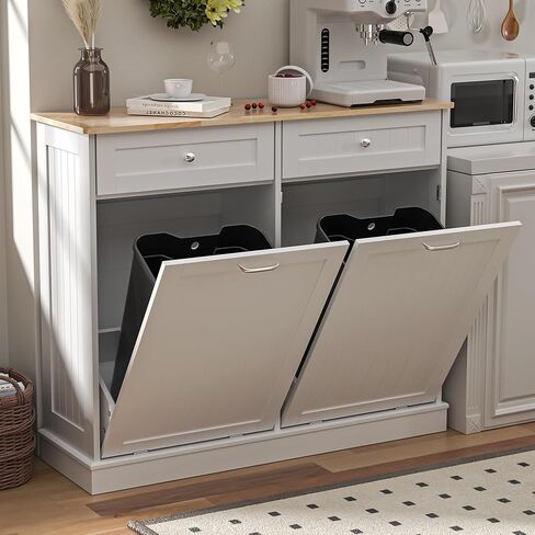 Spurgehom 13 Gallons Tilt Out Trash Can Cabinet Hidden Kitchen Trash Can Freestanding Garbage Recycling Cabinet with Hideaway Drawer Pet Proof Trash Can Holder for Kitchen Living Room, White in Saudi Arabia