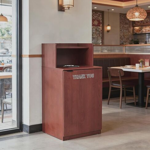Restaurant Trash Can Cabinet, Commercial Trash Cans 32 Gallon Wooden Trash Can and Garbage Receptacle with Tray Holder, Door, Large Trash Bin for Restaurant, Cafeteria, Kitchen, Shop, Mahogany in Saudi Arabia