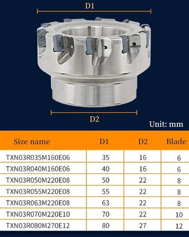 Zouzmin TXN03R Fast Feed Rough Processing Indexable Face Milling Cutter 6-8 Flutes End Mill Shell Cutter End Mill Tool Holder in Saudi Arabia