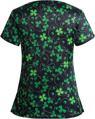 St. Patrick's Day Scrub Tops Women Cute V Neck Short Sleeve Green Shamrocks Printed Nurse Holiday Working Uniforms in Saudi Arabia