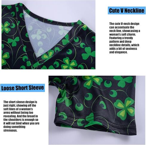St. Patrick's Day Scrub Tops Women Cute V Neck Short Sleeve Green Shamrocks Printed Nurse Holiday Working Uniforms in Saudi Arabia