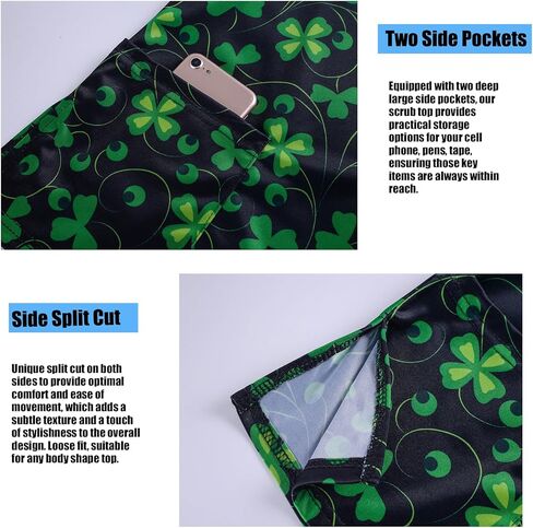 St. Patrick's Day Scrub Tops Women Cute V Neck Short Sleeve Green Shamrocks Printed Nurse Holiday Working Uniforms in Saudi Arabia