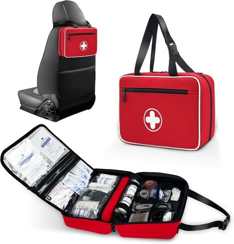 Portable First Aid Bag, Empty Emergency Trauma Kit with Reflective Strips, Multi-Compartment Medical Organizer for Travel, Camping, Car, Outdoor and Home, BAG ONLY (Red) in Saudi Arabia