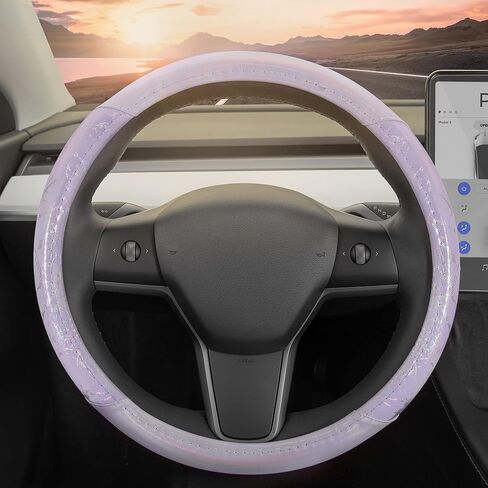 BDK Cute Iridescent Black Steering Wheel Cover for Women, Standard 15 inch Size, Sparkle Faux Leather Car Steering Wheel Cover for Truck Van SUV Auto in Saudi Arabia