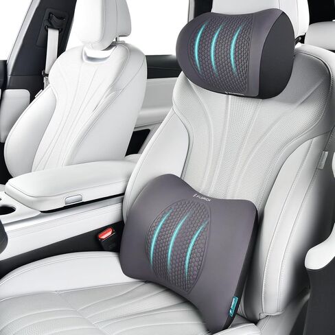 FLORICH 3 PCS Seat Cushion for Carseat Lumbar Support Pillow Car Neck Headrest Pillows 100% Memory Foam Seat Pads Pressure Relief Back Cushion for Office Chair(Grey) in Kuwait