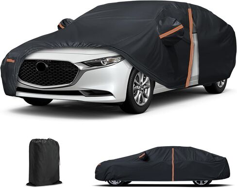Waterproof All Weather Car Cover for 2004-2025 Mazda 3 Sedan, Custom-fit Outdoor/Indoor Car Cover with Zipper Door & Windproof Bands for Sun UV Rain Dust Wind Protection in Saudi Arabia