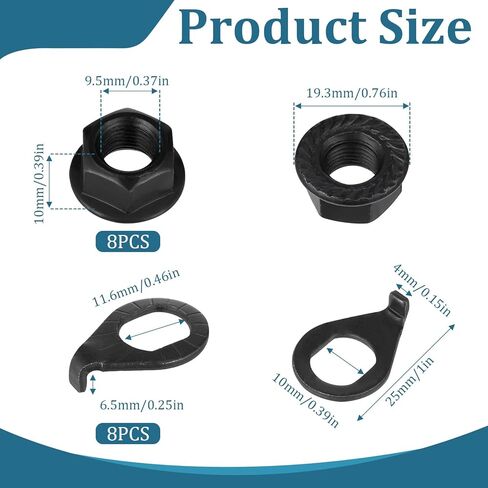 Bicycle Hub 3/8 Inch Black Flange Shaft Nut Kits, 16 PCS Bicycle Hub Flanged Axle Nut and Safety Washer Bicycles Wheel Axle Nuts with Front and Rear Bicycles Wheel Safety Washer, Black BicycleHub Par in Saudi Arabia