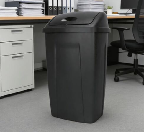 Kitchen Trash Can with Swing Top, 13 Gallon Capacity in Black Plastic in Saudi Arabia
