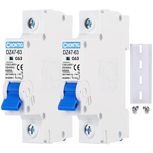 CHONTIG MCB C16 16A Miniature 1 Pole Circuit Breaker 2 Pack with DIN Rail Mount, 120V/240V AC Protection for Solar Panels, RV Power Center, Home Electrical Systems in Saudi Arabia