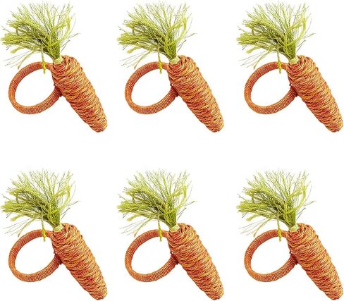 Easter Napkin Rings Set of 6, Burlap Bunny Carrot Napkin Holders Rings Rustic Rabbit Ear Napkin Holders for Cloth Napkins Spring Farmhouse Table Home Decorations (6pcs Carrot, One Size) in Saudi Arabia