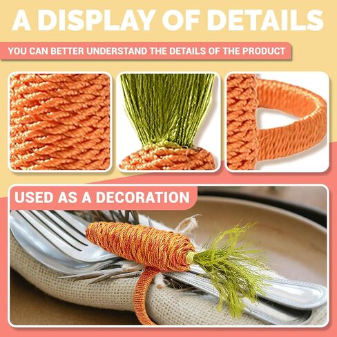 Easter Napkin Rings Set of 6, Burlap Bunny Carrot Napkin Holders Rings Rustic Rabbit Ear Napkin Holders for Cloth Napkins Spring Farmhouse Table Home Decorations (6pcs Carrot, One Size) in Saudi Arabia