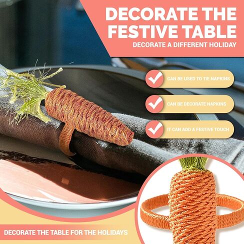 Easter Napkin Rings Set of 6, Burlap Bunny Carrot Napkin Holders Rings Rustic Rabbit Ear Napkin Holders for Cloth Napkins Spring Farmhouse Table Home Decorations (6pcs Carrot, One Size) in Saudi Arabia