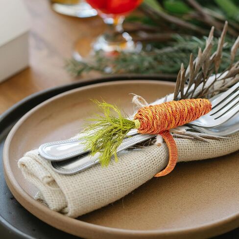 Easter Napkin Rings Set of 6, Burlap Bunny Carrot Napkin Holders Rings Rustic Rabbit Ear Napkin Holders for Cloth Napkins Spring Farmhouse Table Home Decorations (6pcs Carrot, One Size) in Saudi Arabia