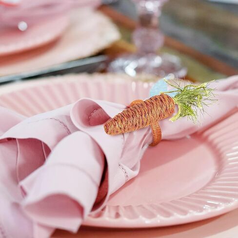 Easter Napkin Rings Set of 6, Burlap Bunny Carrot Napkin Holders Rings Rustic Rabbit Ear Napkin Holders for Cloth Napkins Spring Farmhouse Table Home Decorations (6pcs Carrot, One Size) in Saudi Arabia