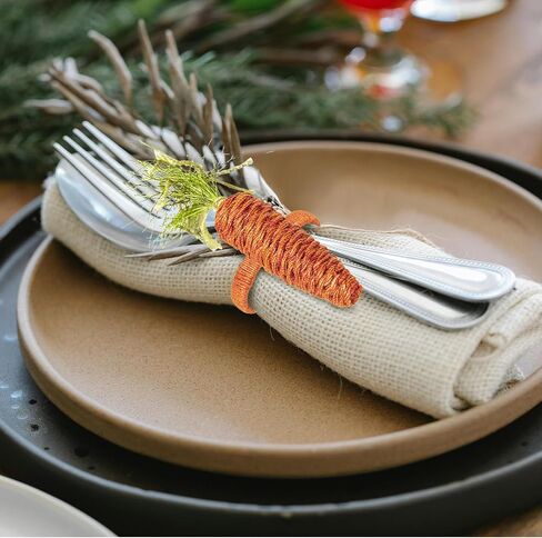 Easter Napkin Rings Set of 6, Burlap Bunny Carrot Napkin Holders Rings Rustic Rabbit Ear Napkin Holders for Cloth Napkins Spring Farmhouse Table Home Decorations (6pcs Carrot, One Size) in Saudi Arabia