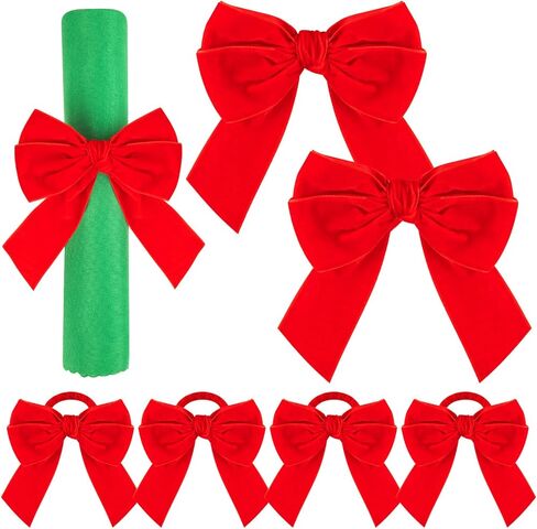 6Pcs Red Bow Christmas Napkin Rings, Chic Velvet Christmas Napkin Holder for Birthday Party, Anniversary Dinner, and Wedding Table Decorations in Saudi Arabia
